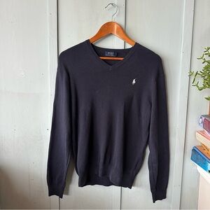 Ralph Lauren Men's Classic Navy V-Neck Pima Cotton Sweater